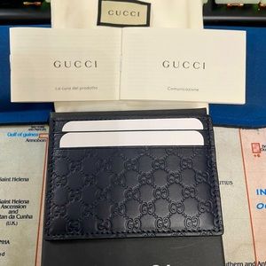 NIB 💯 authentic Gucci card holder Guccissima dark navy almost black